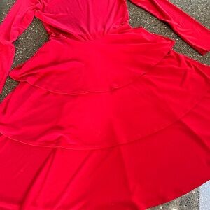 LuLaRoe Georgia Vibrant Red Long Sleeve Dress Size S Midi 3 Tier Elegant EUC
